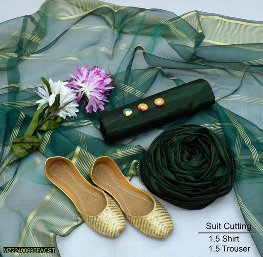 3 PCs women unstitched fancy silk plain suite with khussa t4trendz