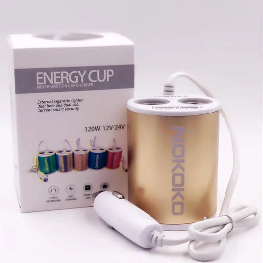 Car Energy Cup Charger 2 USB DC 12V/24V Adapter Cigarette Lighter Splitter Charger qazafi