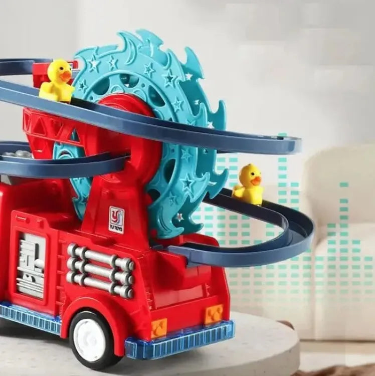 Flexible Duck Swivel Slide Fire Rail Car Toy with Lights & Sound
