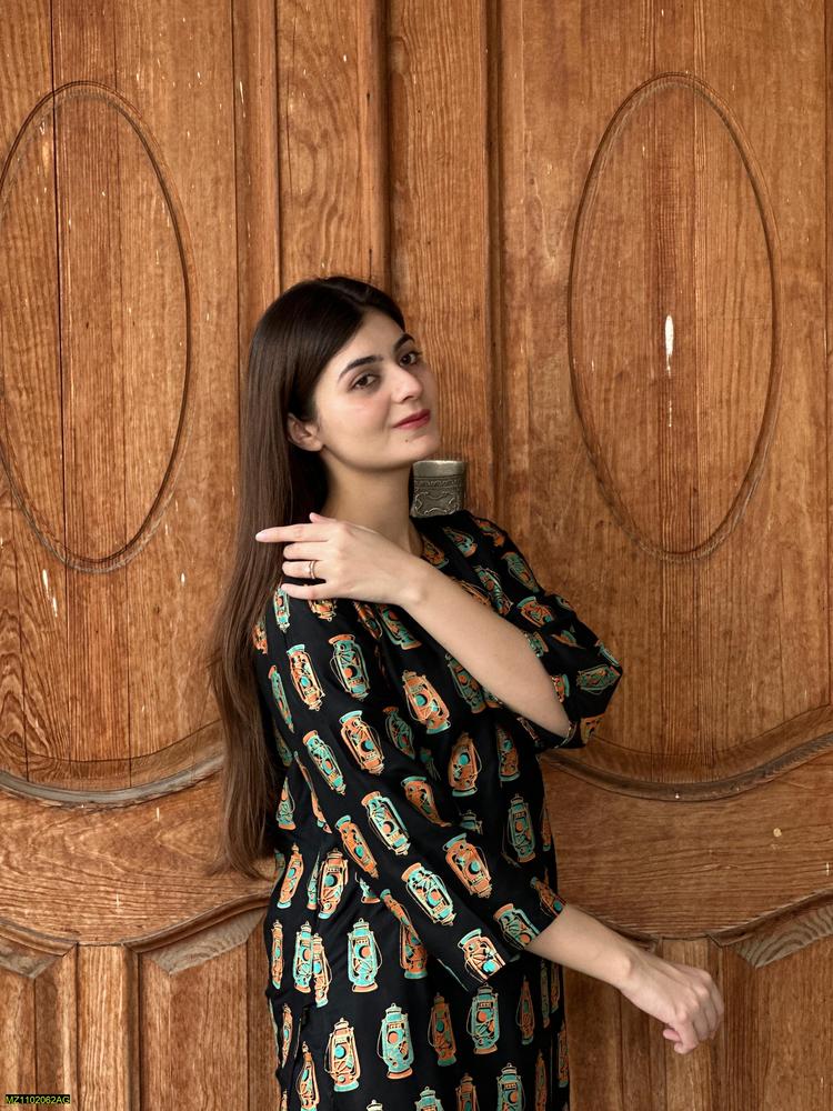 Two PCs women stitched printed Arabic lawn suite shirt and trouser t4trendz