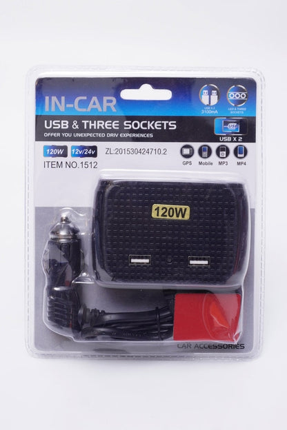 Car charger 3 in 1 usb socket t4trendz