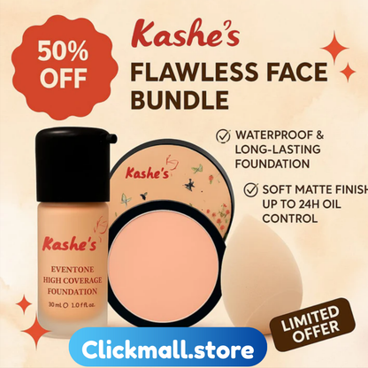 Kashe's Flawless Face Bundle - Includes Foundation, Compact powder & Beauty Blender