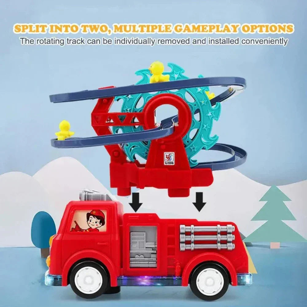 Flexible Duck Swivel Slide Fire Rail Car Toy with Lights & Sound