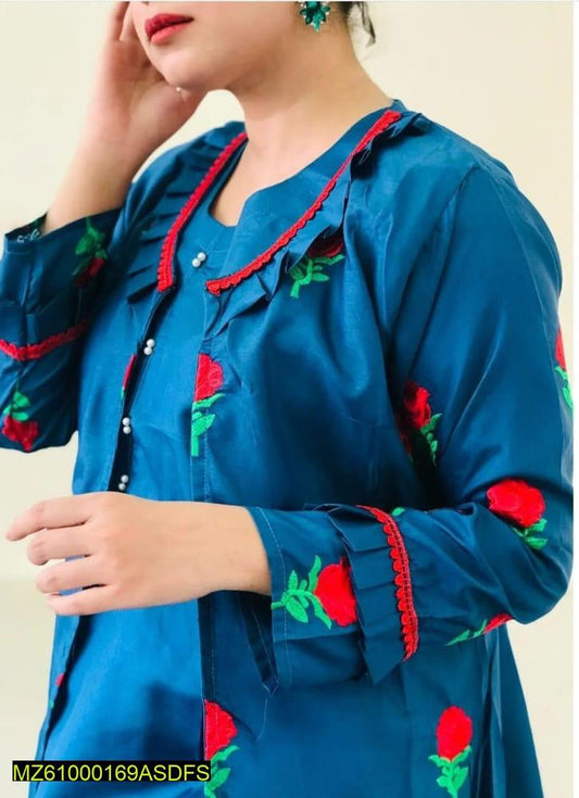3 PCs women stitched cotton silk embroidered gown t4trendz