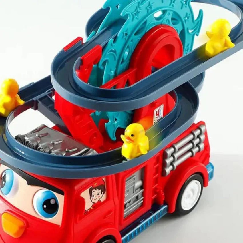 Flexible Duck Swivel Slide Fire Rail Car Toy with Lights & Sound